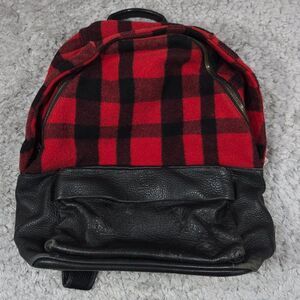 READ Mcq by Alexander Mcqueen Red Black Buffalo Plaid Wool Leather Backpack